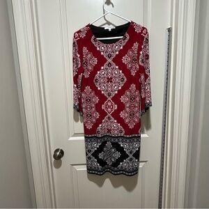 Studio One New York, size 8 , Red and White paisley patterned Sheath midi Dress